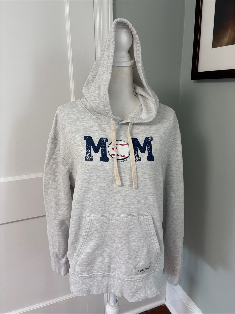 Life is Good Baseball Mom Gray Hoodie Sweatshirt size Large